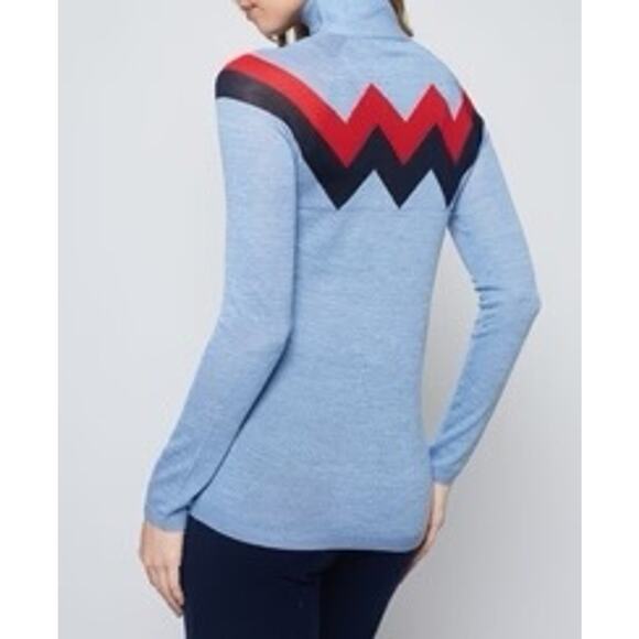 The Chevron Mock Neck Sweater with Red, Light Blue, & Navy Size SMALL - Picture 4 of 4